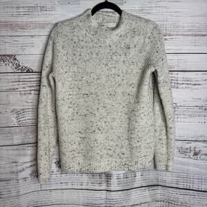LOFT Speckled Rib Knit Sweater Small Cream Pullover Soft Stretch